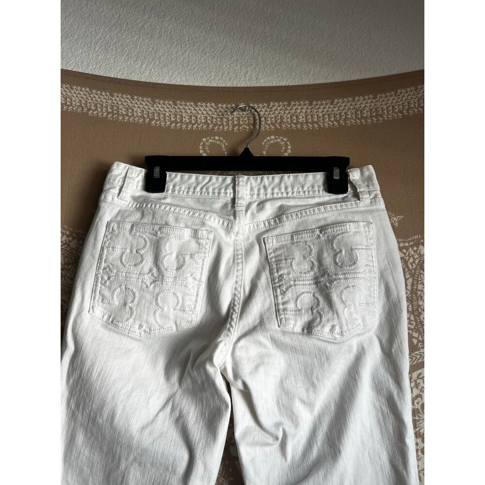 Tory Burch Women's Jeans Size 29 White Stretch Logo Straight Leg Low Rise Ankle - Picture 3 of 8